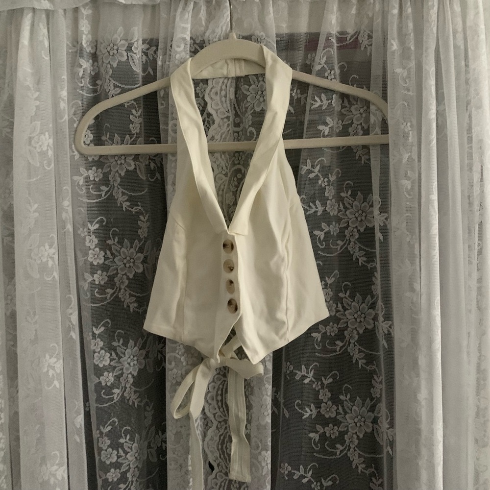 White Collared Halter Top